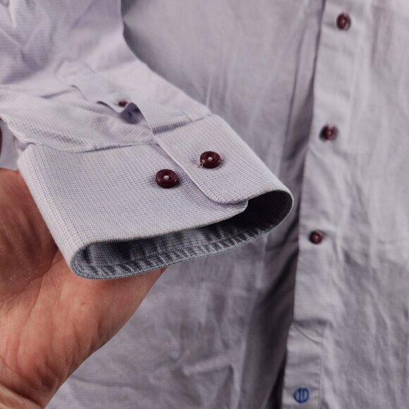 David Donahue Trim Fit Purple Check 17 34/35 Button Up Shirt Men Long Sleeve - Picture 13 of 16
